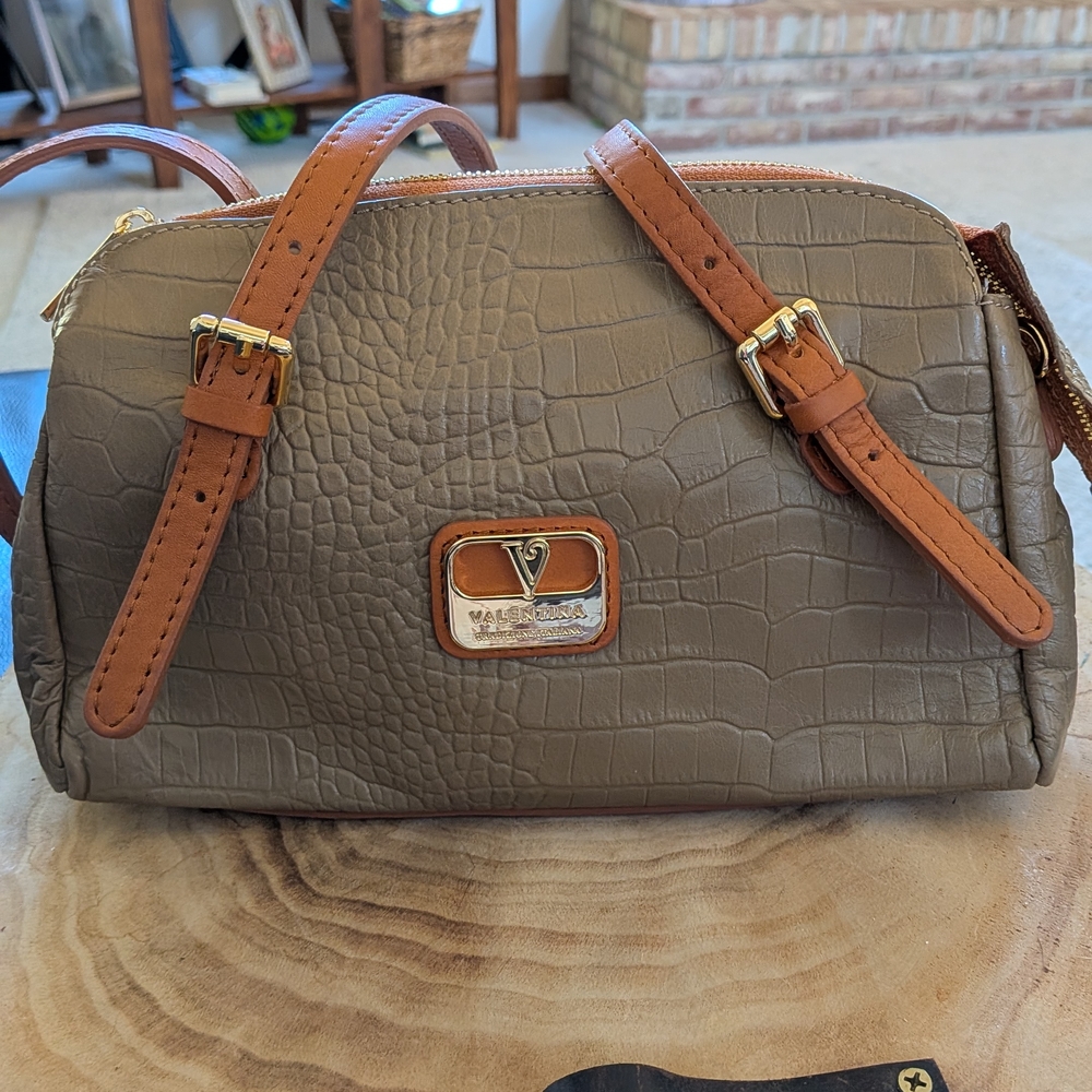 Valentina Tan and Brown Crossbody Bag with Structured Design